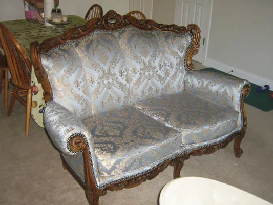 antique sofa sustainably restored and reupholstered